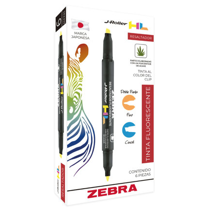 [300AZLCNC006] Resaltador Zebra Jroller Hl Doble Punta Color Azul Caja c/6