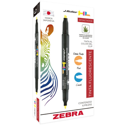 [300AMOCNC006] Resaltador Zebra Jroller HL Doble punta color amarillo caja c/6