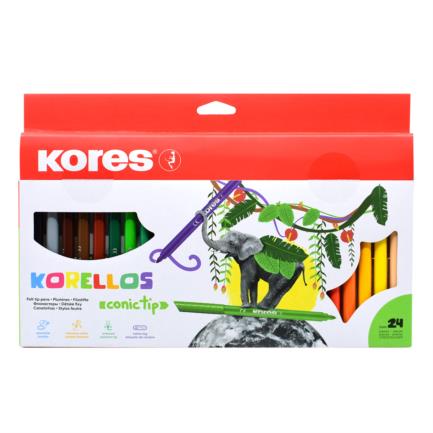 [29044] Plumones Lavables Kores Korello de Punta Cónica Estuche C/24 Colores Surtidos