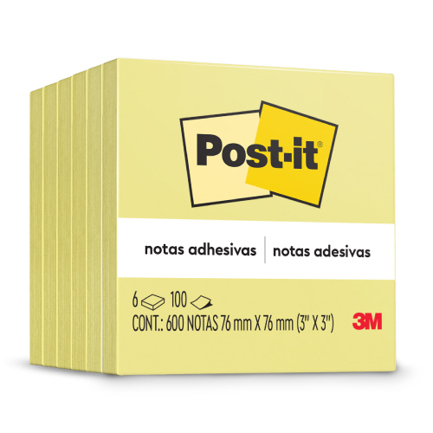 [MC900173188] Notas Adhesivas 3M Post it 3x3 con 100 Hojas Paquete C/6 Block Color Amarillo