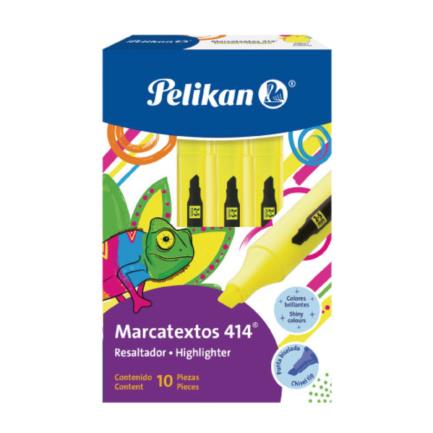 [30160005] Marcador Resaltador Pelikan 414 Color Amarillo C/10 Pzas