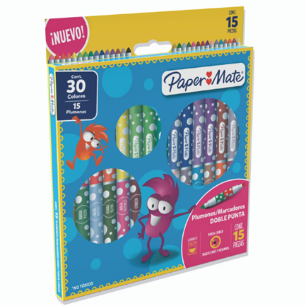 [2136340] Plumones Papermate Doble Punta Colores Surtidos C/15x30