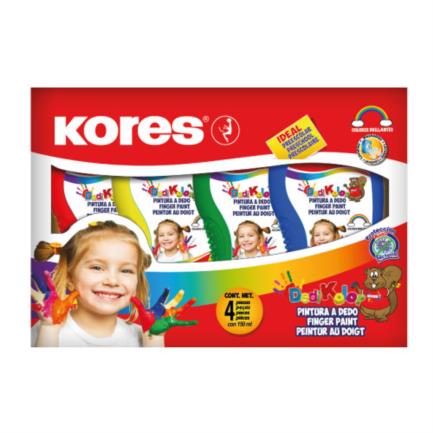 [725240] PINTURA KORES LIQUIDA P/DEDOS SET C/4 COLORES 150ML C/U