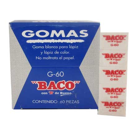 [GM001] BORRADOR BACO BLANCO P/LAPIZ CHICO C/60 BORRADORES