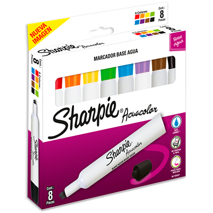 [2184200] Marcador Acuacolor Sharpie Base Agua Estuche C/8 Pzas