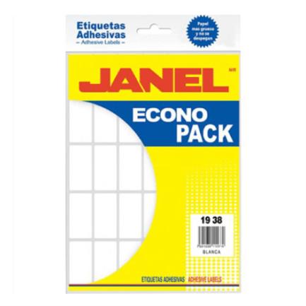 [E121938200] Etiquetas Adhesivas Janel Econopack Escolar 19x38mm Color Blanco Sobre C/420