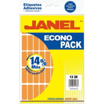[E061338216] Etiquetas Adhesivas Janel Econopack Fluorescente 13x38mm Color Naranja Sobre C/1120
