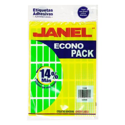[E061338213] Etiquetas Adhesivas Janel Econopack Fluorescente 13x38mm Color Verde Sobre C/400