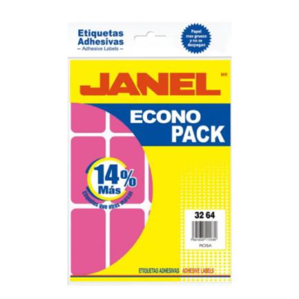 [E063264220] Etiquetas Adhesivas Janel Econopack Fluorescentes 32x64mm Color Rosa Sobre C/96