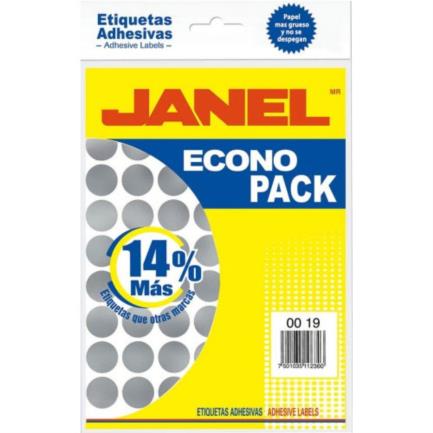 [E060019222] Etiquetas Adhesivas Janel Econopack Fluorescente Redonda 00x19mm Color Plata Sobre C/560