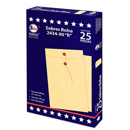 [IA0305] SOBRE BOLSA NASSA OFICIO ANTE C.R. 8 PQS C/25 PZS 24X34 CMS