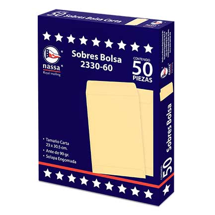 [IA0293] SOBRE BOLSA NASSA 1/2 OFICIO ANTE 8PQTES C/50 19X26.5 CMS