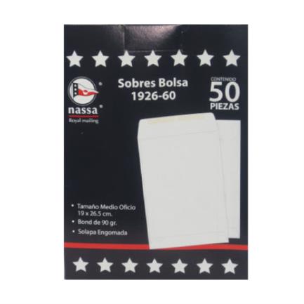 [IA0292] Sobre Bolsa Nassa Bond Blanco 1926 1/2 Oficio 19cm x 26.5cm Empaque 8-50/400