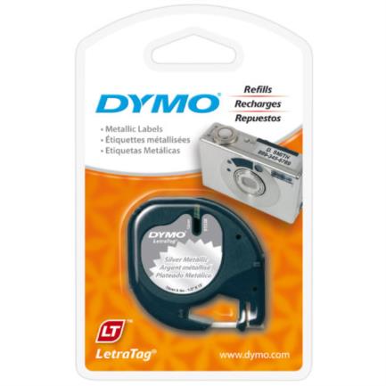 [91338] Cinta Etiquetadora Dymo Negro Sobre Gris Metalico 1/2"