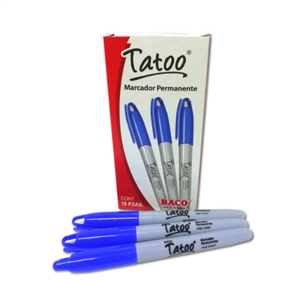 [MR098] Marcador Baco Tatoo Permanente Punto Fino Color Azul C/10 Pzas