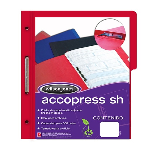Folder Accopress Carta Sh Acco Color Rojo con Broche de 8 Cm