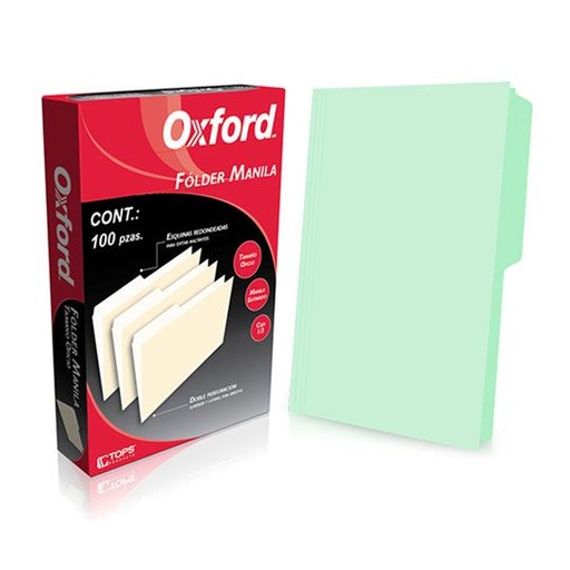 [ESS-FOL-M751GRE] Folder manila Oxford oficio color verde ceja 1/2 caja con 100 pzas