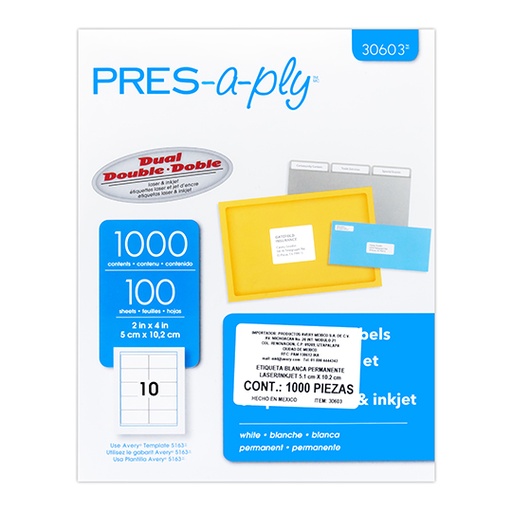 [AVE-ETI-30603] Etiqueta tecnología laser/inkjet AVERY color blanco