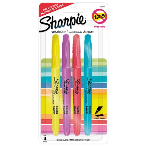 Resaltador Sharpie Pocket Colores Fluorecentes Caja con 4 Piezas