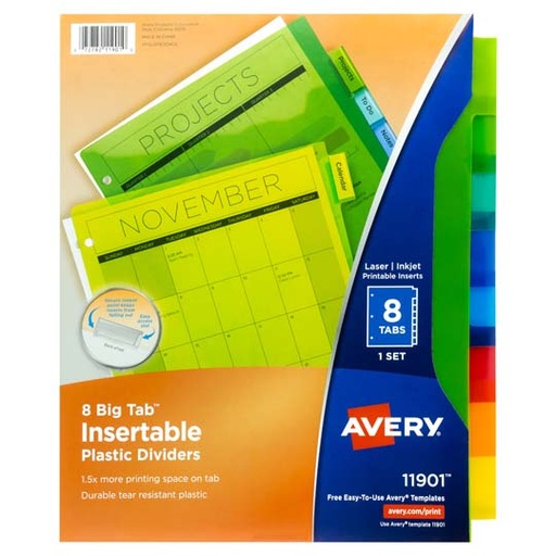 [AVE-SEP-11901] Separador plástico carta 8 divisiones AVERY tecnología laser/inkjet