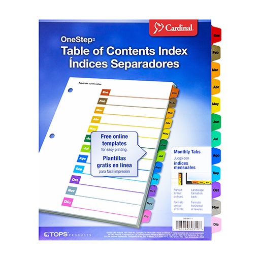 [ESS-SEP-E60318] Separador mensual con índice Cardinal carta ene-dic divisiones impresas