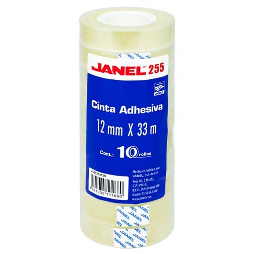 [JAN-ADS-25512X3] Cinta adhesiva económica línea 255 JANEL12x33 con 10 piezas
