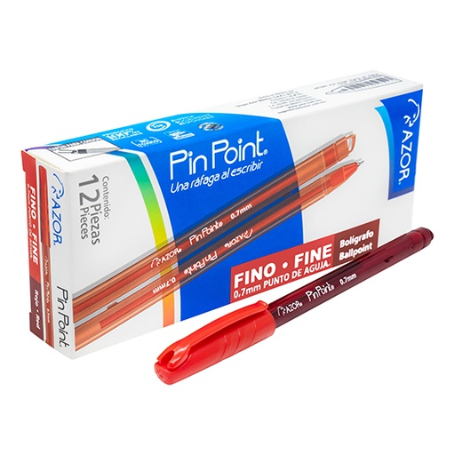 [AZO-BOL-6810R] Bolígrafo fino Pin Point 0.7 mm color rojo caja con 12 pzas