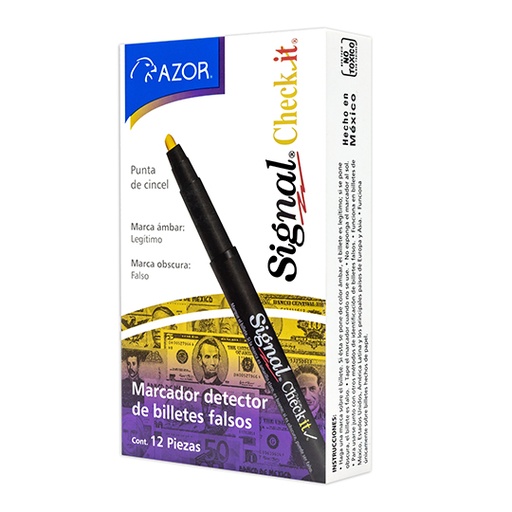 Marcador Detector de Billetes Falsos Checkit Sin Color Caja 12 PZAS