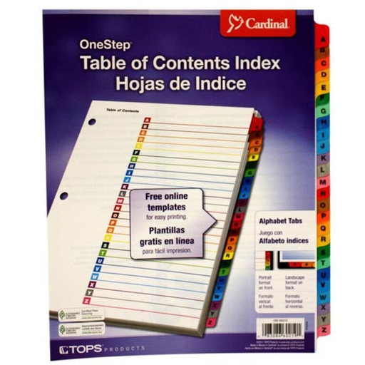 [ESS-SEP-E60218] Separador alfabético con índice Cardinalcarta A-Z divisiones impresas