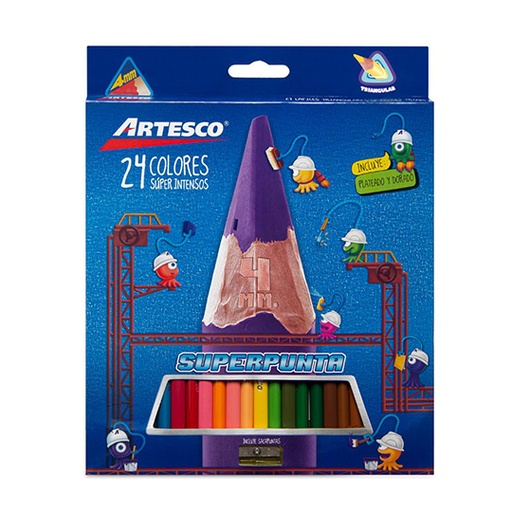 [ATS-COL-1631900] Colores triangulares Artesco largos caja con 24 piezas