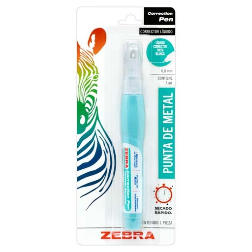 [ZEB-CRR-2213] Corrector Liquido Tipo Pluma Zebra, Punto 0.8 Mm, Colores Surtidos, Blíster 1 Pi