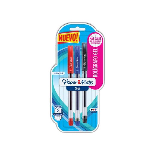 [BER-BOL-2066238] Boligrafo económico gel Paper Mate colores basico punto fino tarjeta 3 piezas