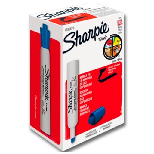 [BER-MAR-9878] Marcador permanente Sharpie Tank color azul caja con 12 piezas