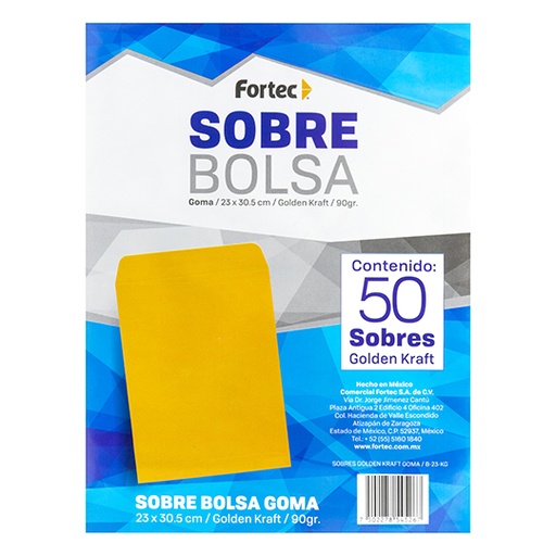 Sobre Kraft Engomado Fortec Carta Caja con 50 Piezas