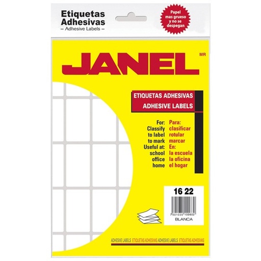 [JAN-ETQ-N216X22] Etiqueta Blanca Janel Clasica No. 2 con 1280 Etiquetas de 16x22mm