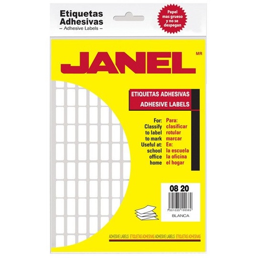 [JAN-ETQ-N408X20] Etiqueta blanca JANEL clasica no. 4 con 2520 etiquetas de 8x20 mm