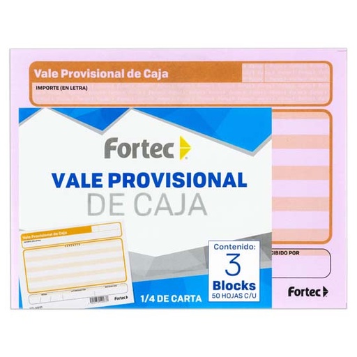 [FTC-POL-VD2051] Vale de caja Fortec 1/4 carta 3 blocks con 50 hojas cada uno