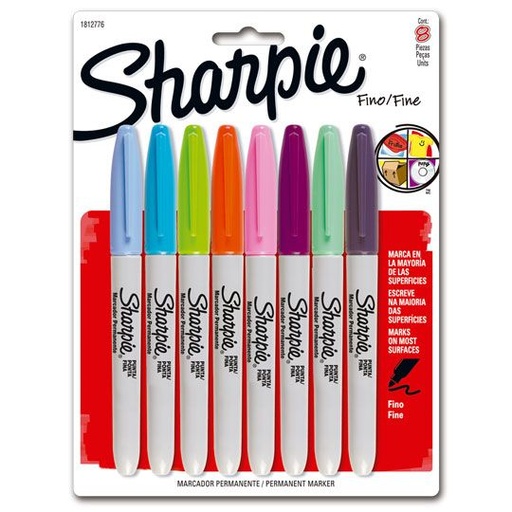 [BER-MAR-1812776] Marcador permamente Sharpie fino blístercon 8 piezas colores surtidos