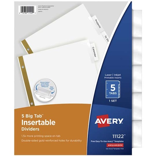 [AVE-SEP-11122] Separador blanco carta 5 divisiones AVERY tecnología laser/inkjet