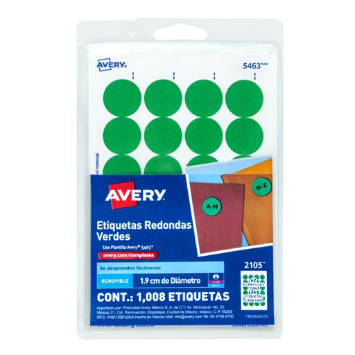 [AVE-ETI-2105] Etiqueta redonda removible verde AVERY con tecnología laser/inkjet
