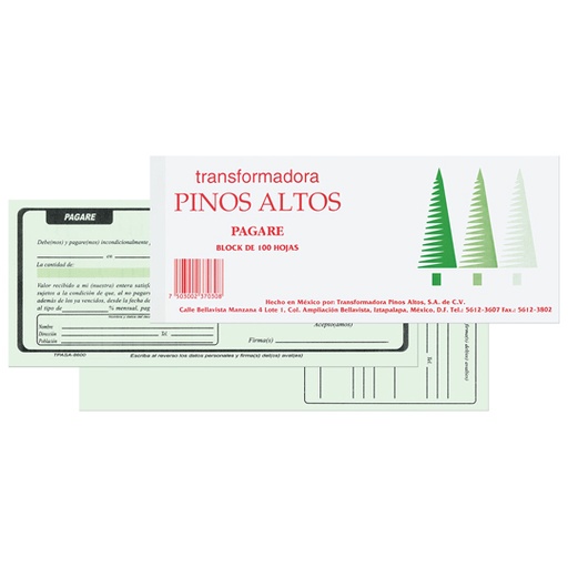 [PIN-POL-PAGARE] Pagare Pinos Altos block con 100 hojas.