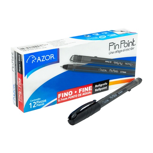 [AZO-BOL-6810N] Bolígrafo fino Pin Point 0.7 mm color negro caja con 12 pzas