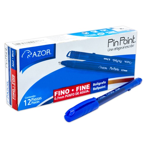 [AZO-BOL-6810A] Bolígrafo Fino Pin Point 0.7 Mm Color Azul Caja con 12 PZAS