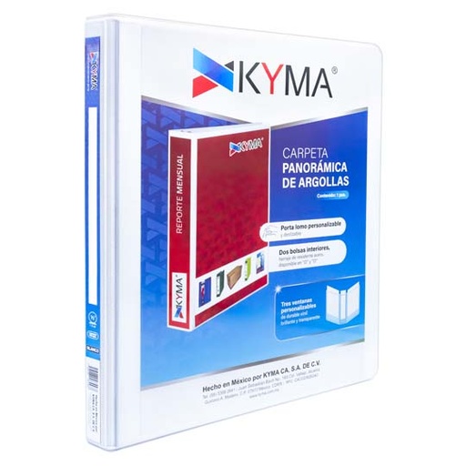 [KYM-CAR-050BCO] Carpeta KYMA panoramica de vinil 0.5 pulgadas, arrillo en O blanca 1 pieza