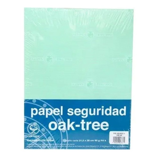 Paquete de Papel Seguridad Oaktree Verde Claro Tamaño Carta 90gr Paquete con 100