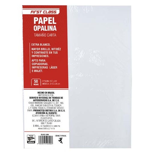 [DIE-PAP-2490] Papel opalina Dietrix 50 hojas tamaño carta 125 GR