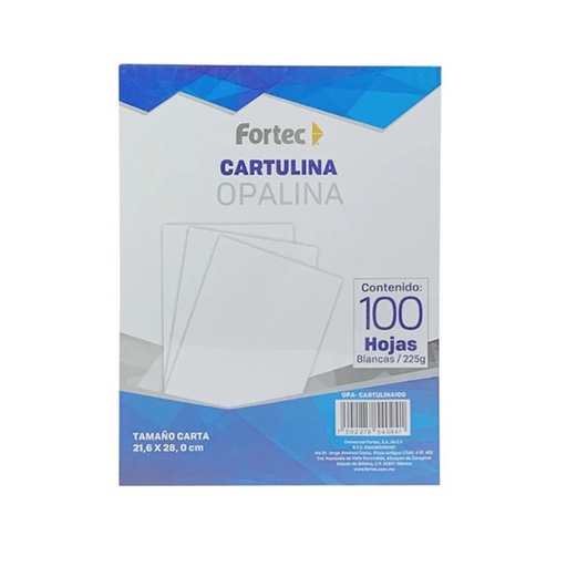 [FTC-PAP-OPA100C] Cartulina Opalina Fortec Carta de 225 Grs. Paquete con 100 Hojas