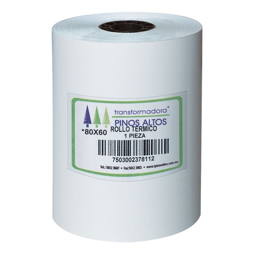 [PIN-ROL-RT8060] Rollo de papel térmico Pinos Altos 80 x 60 mm caja con 50 rollos a granel