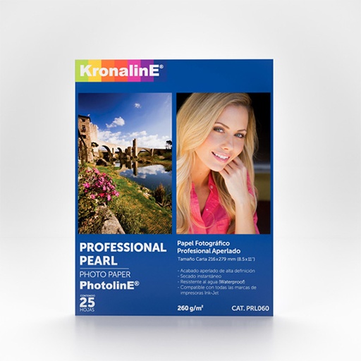 [KRO-PAP-L060] Papel fotografico Kronaline professional pearl tamaño carta paquete con 25 hojas