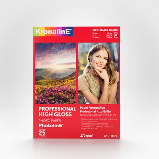 Papel Fotografico Kronaline High Glossy Tamaño Carta Paquete con 25 Hojas